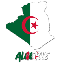 Mapa da Argélia em design colorido, ideal para acessórios infantis e artigos de bebé. Perfeito para a loja chupeta-bebe.com.