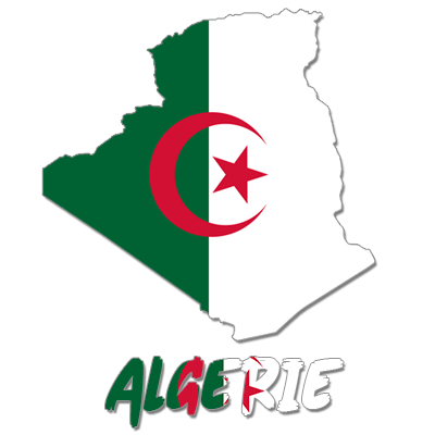 Mapa da Argélia em design colorido, ideal para acessórios infantis e artigos de bebé. Perfeito para a loja chupeta-bebe.com.