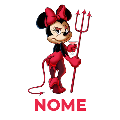 Diablesse Minnie com orelhas pretas e laço rosa com bolinhas brancas, perfeito para os pequenos fãs da Disney.