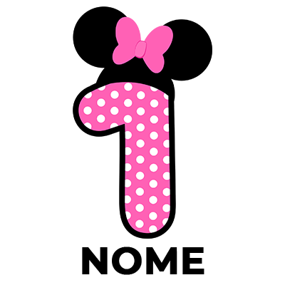 Disney Minnie Número 1 em rosa com bolinhas brancas e laço rosa, ideal para acessórios de bebé na chupeta-bebe.com.