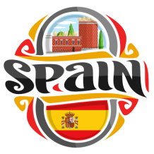 Design divertido e colorido inspirado na Espanha, ideal para artigos de bebé como chupetas e prendedores.