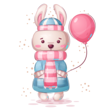 Coelho com balão rosa, perfeito para alegrar o quarto do seu bebé. Descubra mais em chupeta-bebe.com.