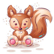 Sorridente e adorável, o esquilo dos Animais Engraçados é perfeito para alegrar os produtos do seu bebé.